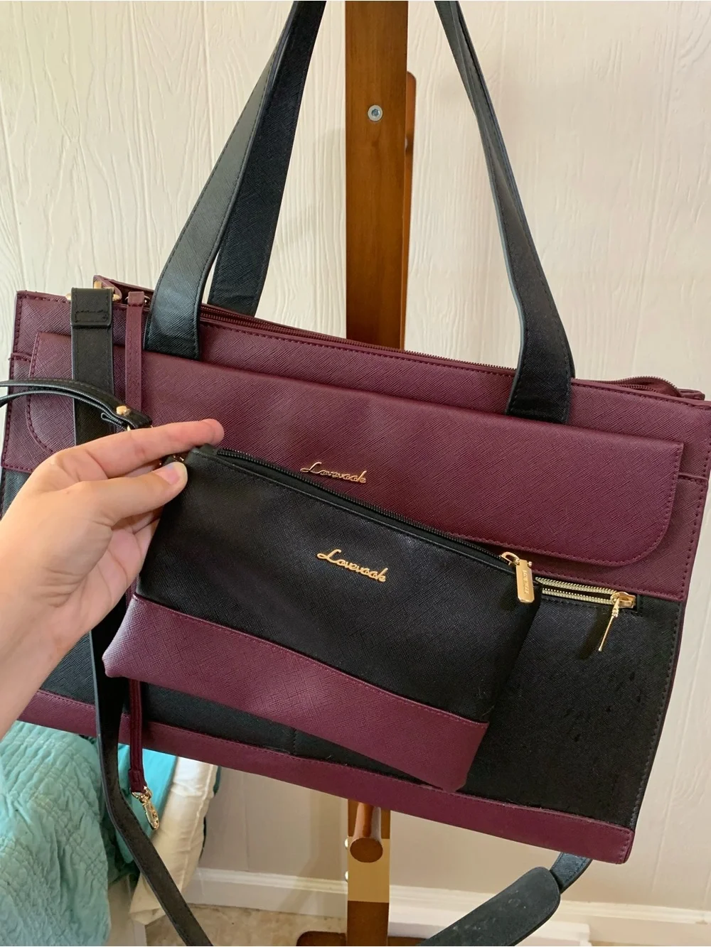 Two-Tone Burgundy and Black Professional Laptop Tote